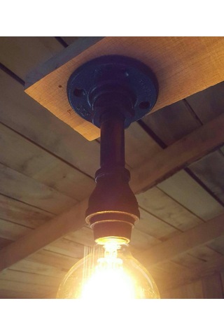 Endüstriyel Malzeme Demir Boru Sarı Ampulden, Rustik Tavan Avize Siyah