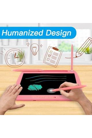 Hombey 9 İnç Pembe Renkli Lcd Çocuk Yazma Tahtası - Usb Şarjlı, Akıllı Göz Korumalı, Tek Tuşlu Kilit Ve Temizleme, Parlak Film, Çift Uçlu Kalem Pembe
