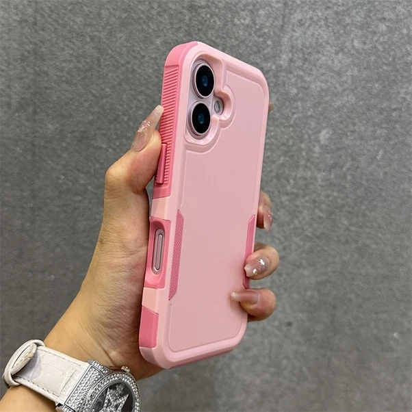 Elmpaly İphone 17 Pro Max İçin Siyah Lüks Zırh Çift Katmanlı Korumalı Telefon Kılıfı