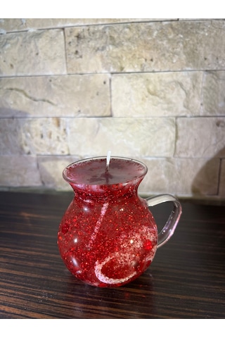 Kırmızı Simli Bardak Mum Kırmızı
