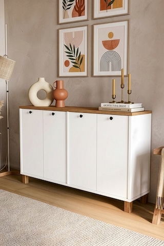 Nord Konsol 4 Kapaklı Ahşap Ayaklı 120cm Sepet-beyaz Nd2-sw Beyaz
