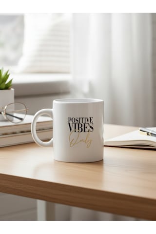 Positive Vibes Only Temalı Seramik Kupa Beyaz