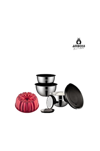 Bake With Love 10 Parça Karıştırma Kabı & Döküm Kek Kalıbı - Kırmızı Kırmızı