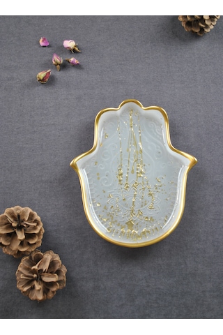 Hamsa Model Gold Sunumluk Çerezlik Tabağı Fatma Ana Eli Tabak 20
