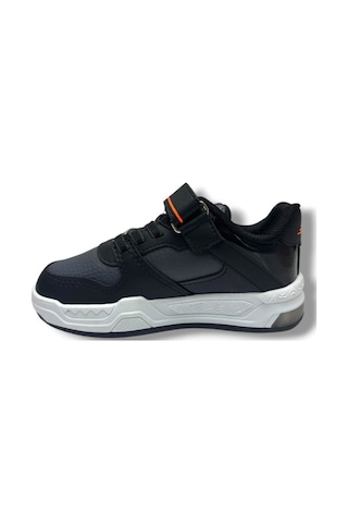 Ndrops 012-26 Deri Cırt Bantlı Çocuk Sneaker Siyah Oranj 26-30 Siyah
