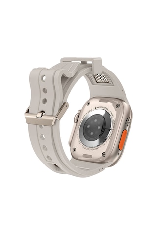 Apple Uyumlu Watch Ultra/ultra2 49mm Hava Alabilen Delikli Metal Süslemeli Desenli Silikon Kordon