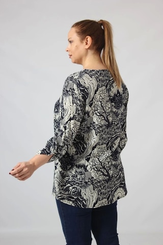 Moda Berray 3295 Lacivert Krem Karışık Desenli Viscon Kumaş Gömlek Siyah