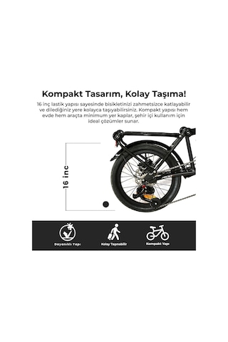Roxform M-100 Katlanır Bisiklet 16 Jant, 5 Vites, Alüminyum Kadro Siyah