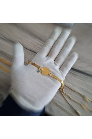 Çeyrek Altın Hasır Bileklik El Yapımı Nazar Boncuklu