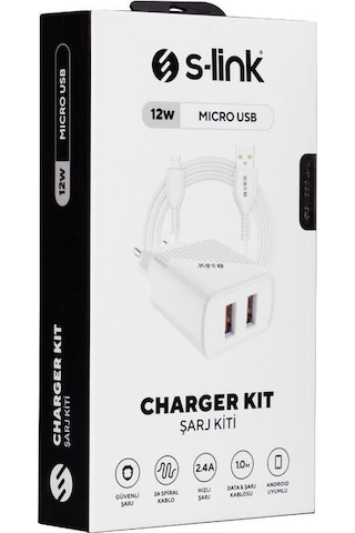 S-link Sl-ec50 12w Hızlı Şarj 5v 2400ma Apple Uyumlu iPhone , , Kablolu 2 Usb Çıkışlı Beyaz Ev Şarj Adaptörü