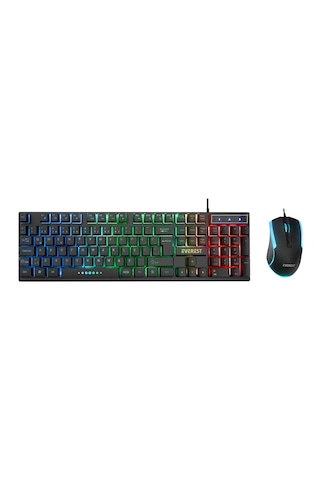 Siyah Gökkuşağı Işıklı Usb Kablolu Oyuncu Klavye - Mouse Set 5047