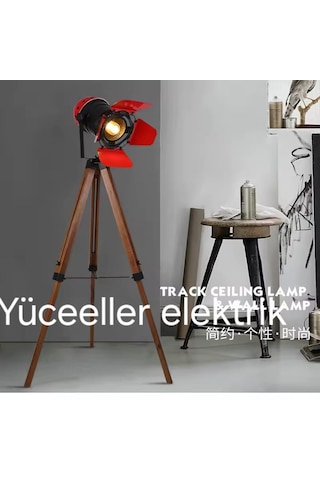 Yüceeller Retro Kırmızı Başlıklı Tripot Ayaklı Lambader