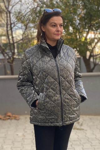 Mia Butik Büyük Beden Haki Leopar Desenli Mont-1559 Haki