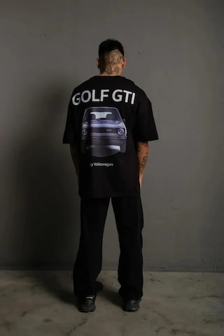 Vexor Erkek Oversize Baskılı Tişört Golf Gtı Retro Araba Desenli, Ön - Arka Dijital Baskı, Sokak M Siyah