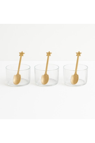 3 Parca Bambu Kasıklı Borosılıkat Cam Recellık-90 X 60 Mm Beyaz