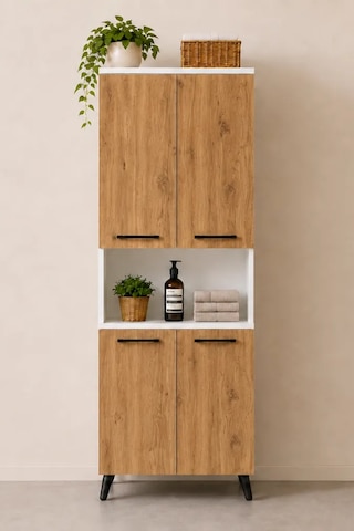 Reyo Enda Home Listra 4 Kapaklı Çok Amaçlı Dolap 170,8 Cm, Raflı, Ayaklı Depolama Dolabı Atlantik Çam - Beyaz