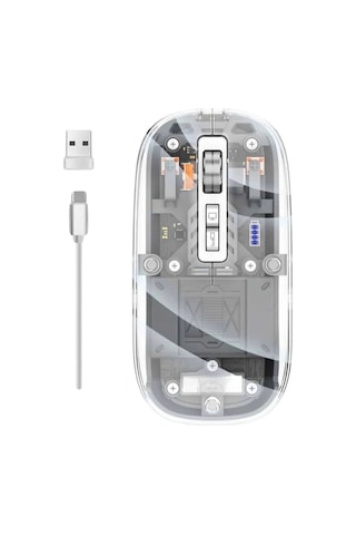 Mouse Kablosuz Mouse Şarjlı Bluetooth Sessiz 5 Tuşlu Şeffaf