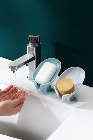 Thentech Şık Tasarımlı Sabunluk Banyo Vantuzlu Sabunluk Su Kanallı Zarif Yeşil