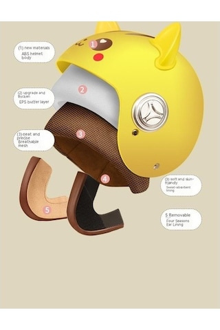 Relaxed Karikatür Darbeye Dayanıklı Çocuk Açık Motosiklet Kaskı Sarı