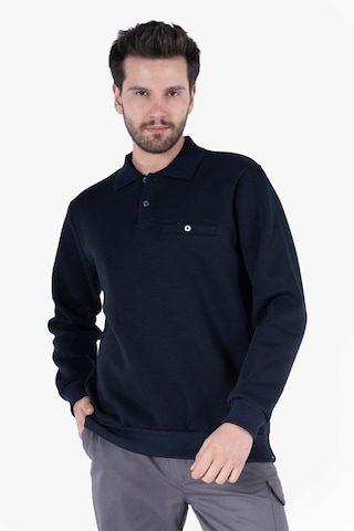 3 İplik Polo Yaka Fleto Cepli Sweatshirt Lacivert
