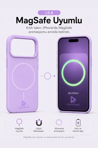 iPhone Uyumlu 17 Pro Max Aura Akıllı Magsafe Animasyonlu Silikon Kılıf Lila