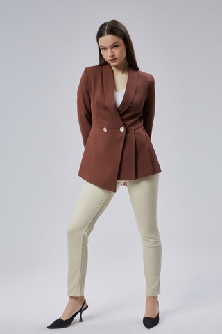 Kahverengi Regular Fit Pile Detaylı Blazer Ceket Siyah