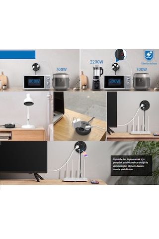 Büro Ev Ofis İçin 1mt Makaralı 4000w 16a 3priz 3usb 1typec Anahtar Akım Korumalı Grup Priz