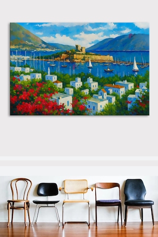 Bodrum Kalesi Dekoaratif Manzara Yağlıboya Efektli Kanvas Tablo 7 Farklı Ölçü