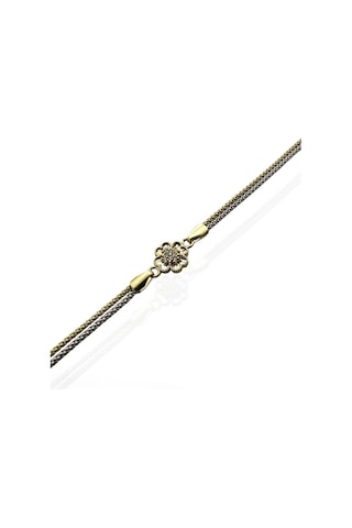 MaGold Yonca İki Renk Pop Corn Zincir Üst Kalite 14 Ayar Altın Bileklik Altın - Yeşil