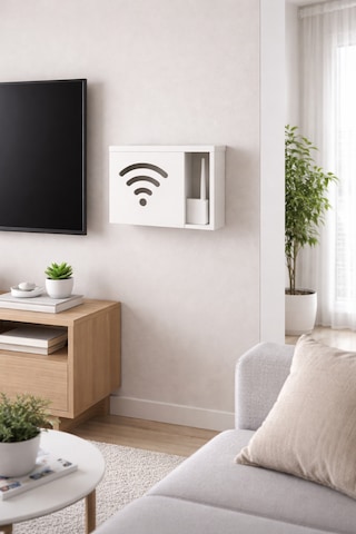 Teknor Ahşap Modem Saklama Kutusu Dekoratif Wifi Desenli Saklama Kutusu Demonte 35 X 40 Cm Sürgülü