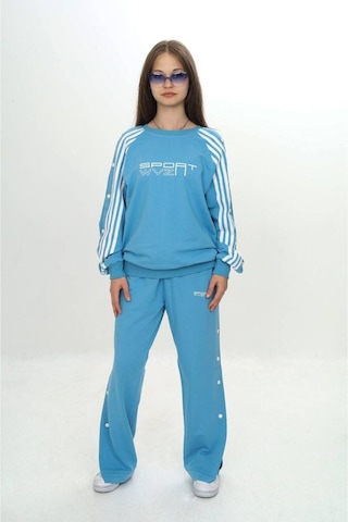 Unisex Çocuk 2 İplik Çıtçıtlı Alt&üst Eşofman Takımı %100 Pamuk Rahat Kalıp-299-eşt-0006 Mavi