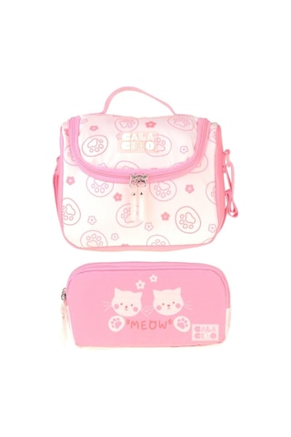 Calacilo Kedi Baskılı Kız Çocuk Pembe Renk Beslenme Çantası Ve Kalemlik Seti - Setcc-c4039 Pembe - Krem