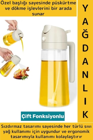 Ergonomik Sızdırmaz Tasarım Yağ Dökme Püskürtme Çift Modlu Özel Başlıklı Cam Yağdanlık 550 Ml