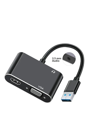 Usb 3.0 To Hdmi Vga 3.5mm 1080p Monitör Dönüştürücü Çevirici