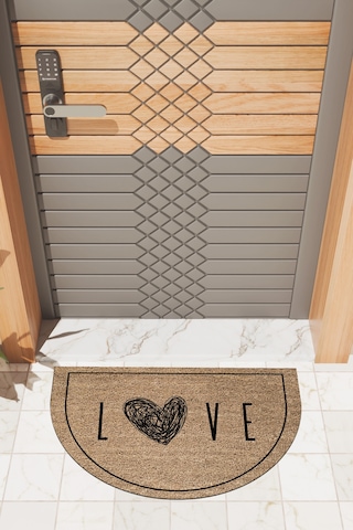 Rugmood Modern Dijital Paspas Kahverengi Kalp Love Kapı Önü Paspası