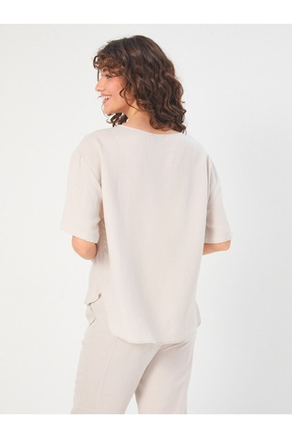 Faik Sönmez Kadın Önü Cep Detaylı Dokuma Bluz U68182 Siyah