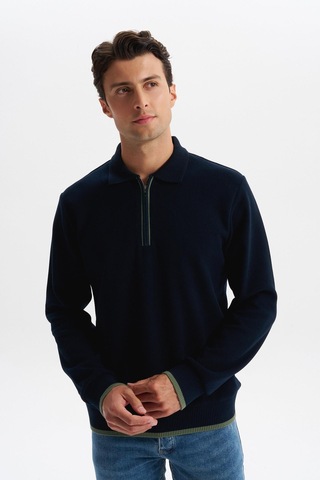 AR-MA Arma Erkek Selanik Kumaş Polo Yaka Yarım Fermuarlı Regular Fit Sweatshirt Kazak K30554697902 Lacivert