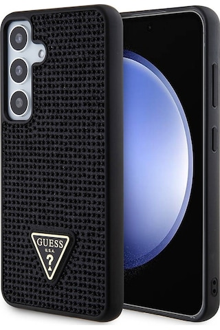 Galaxy S24 Uyumlu Kılıf Guess Lisanslı Taşlı Arka Yüzey Üçgen Logolu Kapak Siyah