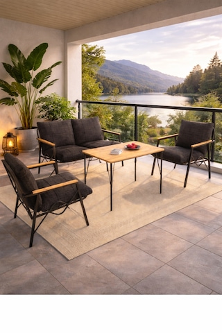 Doruk Home Balkon, Bahçe, Cafe, Metal Koltuk Takımı, Bahçe Takımı , Çay Seti, 2 1 1 Masa Antrasit