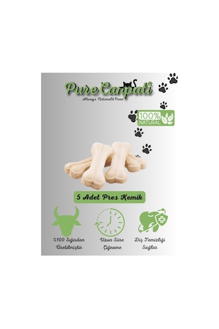Purecanpati Naturel Sütlü Pres Beyaz Köpek Çiğneme Kemiği 5'li 7.5 CM