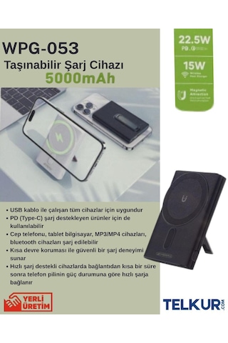 Ferro 5.000mah Pd-22,5w Magsafe 15w Kablosuz Type-c Siyah Powerbank Wpg-053 Renkli