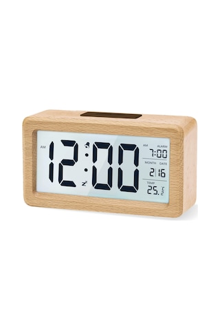 Singree Ahşap Dijital Alarm Saat - Büyük Lcd Ekran, Işık Sensörü, Snooze Ve Sicaklık Gösterimi - Pil İle Çalışır Pil Hariç