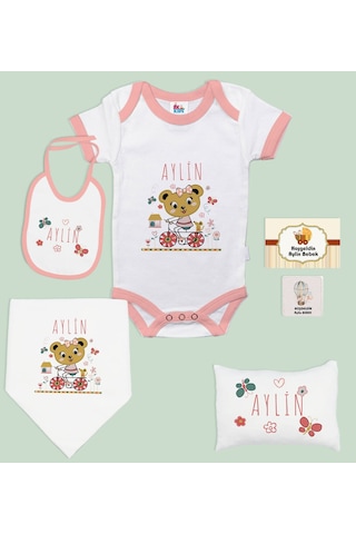 BK Kids Kişiye Özel İsimli 6 Parça Pembe Bebek Body Zıbın Battani