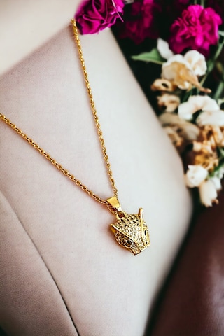 Qupa Store Yeşil Gözlü Kaplan Tasarım Gold Çelik Set Altın