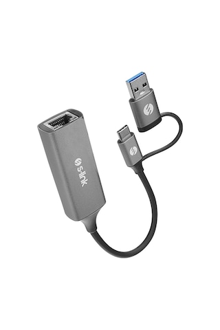 S-link Swv-usbc029 Gri Metal Type-c + Usb3.0 Çeviricili 10/100/1000mbps Adaptör, Usb3.0 Ethernet Çevirici, Type C Ethernet Çevirici