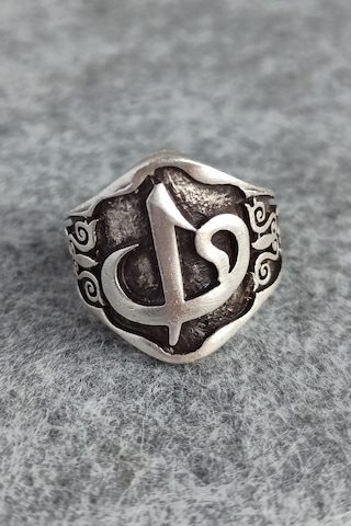 Elif Vav Motif Şekilli Gümüş Kaplama Ayarlanabilir El Yapımı Erkek Yüzük Çok Renkli