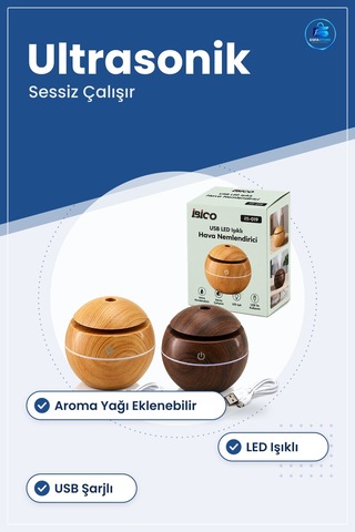 Hava Nemlendirici Usb Şarjlı Ahşap Görünümlü Ultrasonik Sessiz Ar