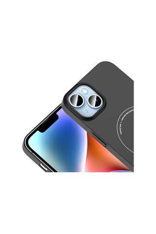 Apple iPhone Uyumlu 14 Kılıf M-safe Şarj Özellikli Kamera Korumalı Zore Elio Sert Pc Kapak - Siyah