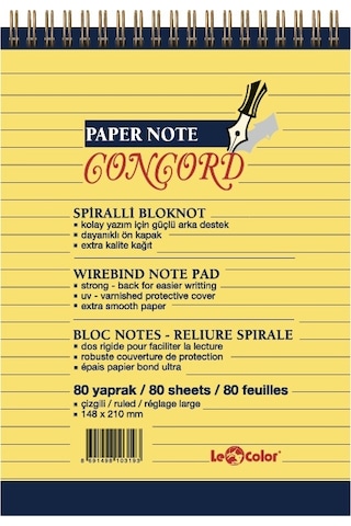 Lecolor Concord Plus Bloknot A5 80Yp Çizgili