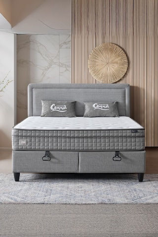 Melisa Çift Kişilik Sandıklı Baza + Full Ortopedik Antibakteriyel Paket Yaylı Visco Yatak + Başlık 3 Lü Set 180 x 200